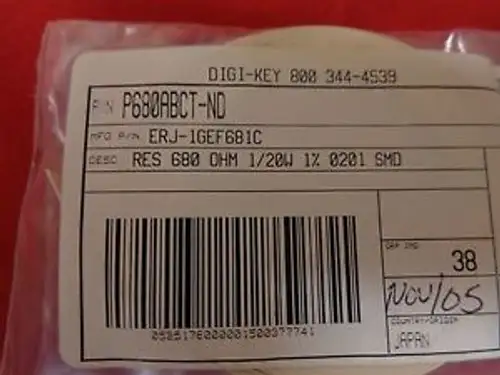 ERJ-1GEF6800C RES SMD 680 OHM 1% 1/20W 0201 1500 Per