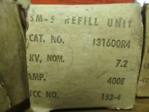 S&C ELECT. COMP. SM-5 REFILL UNIT FOR POWER FUSE TYPE SM CAT # 131600R4 VJ-55