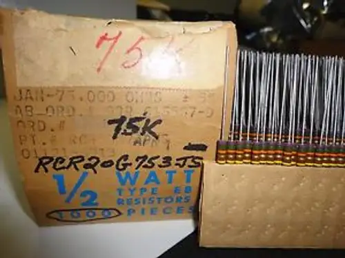 Nos 1000Pcs Allen Bradley Rcr20G753Js 75K-1/2W-5% Carbon Comp.Resistor