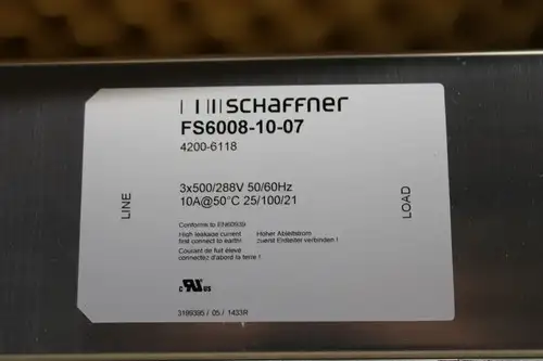 Schaffner Fs6008-10-07 Line Filter