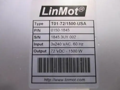 Lin-Mot 0150-1845 Rectifier Transformer Linmot T01-72/1500-Usa
