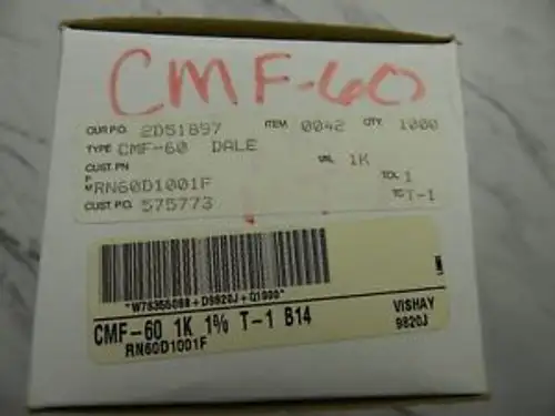 1000 Vishay Dale 9820J Metal Resistors Cmf-60 1K 1% T-1 Rn60D1001F B14 300 Volts