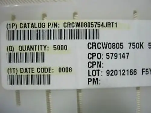 Crcw0805754Jrt1 405K Pcs Vishay 2000 Dc 750K Ohm Smd Thick Film Resistor