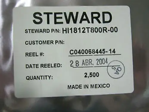 HI1812T800R-00 17178 STEWARD 04 DC PKG FERRITE 6A 80 OHM 1812 SMD
