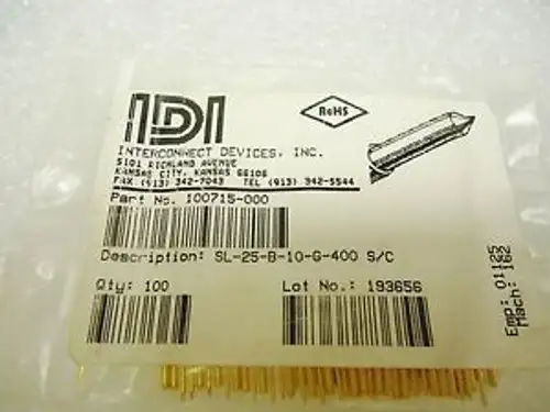 Idi Interconnect Devices 100715-000 Pins Desc Sl-25-B-10-G-400 S/C 100 Pcs