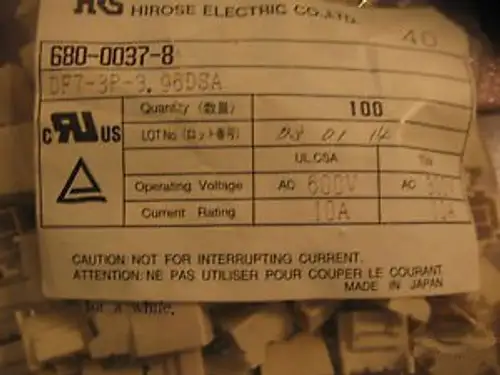 Qty: 188 Units P/N Df7-3P-3.96Dsa Connector Header 3Pos 3.96Mm Vert Tin