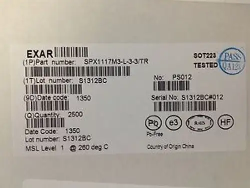Exar Spx1117M3-L-3-3/Tr 2500 800Ma Low Dropout Voltage Regulator