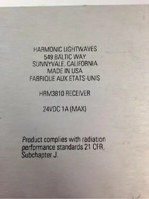 Harmonic Lightwaves Receiver Hrm3810-As-2