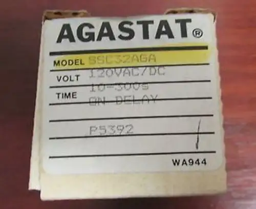 AGASTAT TYCO On Delay Timer Relay 120V AC DC 10-300 Sec SSC32AGA