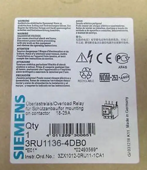 SIEMENS 3RU1136 4DB0 Overload Relay 18-25 AMPS