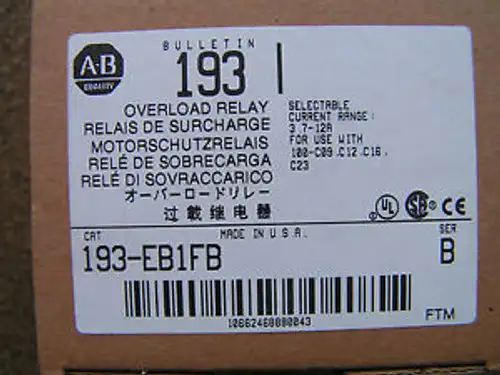 Allen Bradley #193-Eb1Fb Overload Relay Current Range 3.7-12A