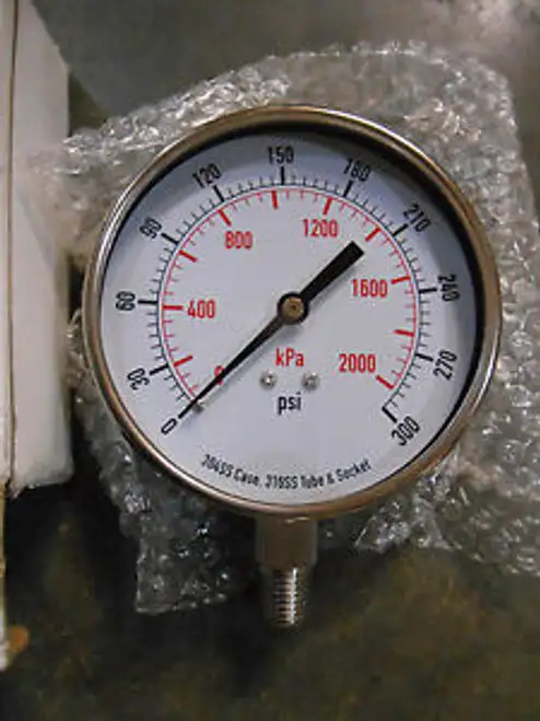 Industrial Grade 4FMR2 Pressure Gauge 3 1/2 In 300 Psi SS (EC10-5)