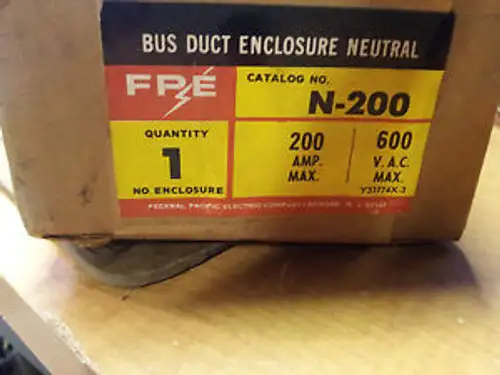 FEDERAL PACIFIC N-200 IN BUS DUCT ENCLOSURE NEUTRAL 200A 600V #B27