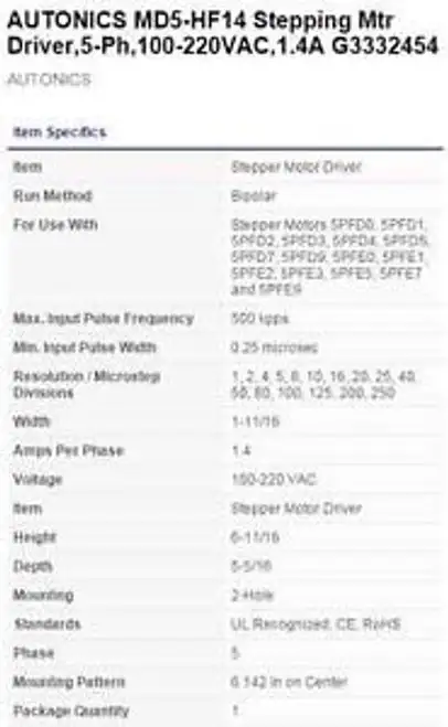 Autonics Md5-Hf14 Stepping Mtr Driver 5-Ph 100-220Vac 1.4A G3332454