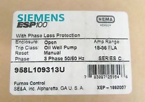 Furnas Siemens Esp100 Xep 1862007 Overload Relay 18-36 Amp 958L109313U