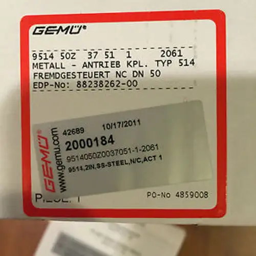 Gemu Type 514 Actuator 2 Ss-Steel N/C Act 1 9514050Z0037051-1-2061 Niob