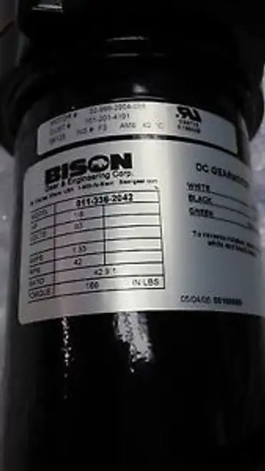 Bison 1/8 HP DC Gearmotor 90VDC 64RPM Ratio 28:1 Model-011-336-2028