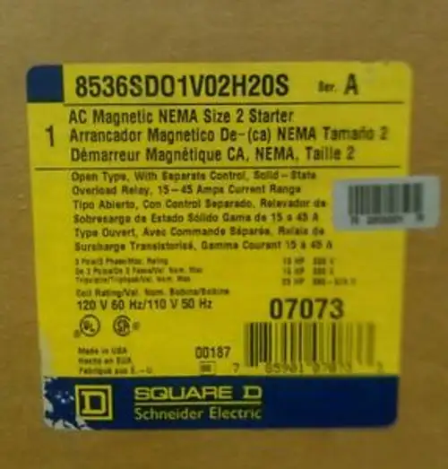Square D Motor Starter 15-45 Amp Size 2 8536Sdo1V02H20S