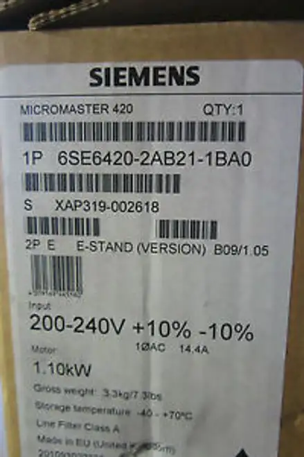 New Siemens 6Se6420-2Ab21-1Ba0 Micromaster 420