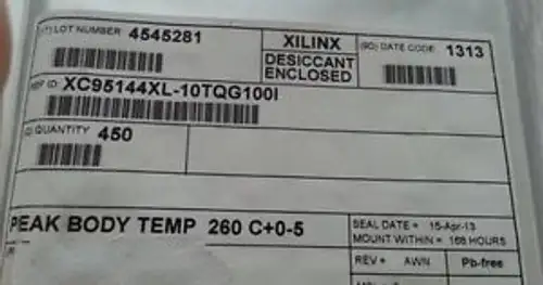 Xc95144Xl-10Tqg100I Xilinx Xc9500Xl 3.2K Gates 144 Mcrclls 111.1Mhz
