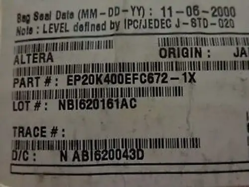 Altera Fpga Ep20K400Efc672-1X 400Kgates 368Mhz Cmos 1.8V 672Pin Fc-Fbga