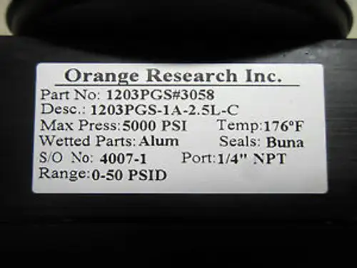 X9-12 1 ORANGE RESEARCH 1203PGS-1A-2.5L-C DIFFERENTIAL PRESSURE GAUGE
