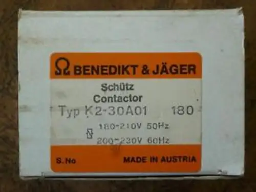 Benedikt & Jager Typ K2-30A01 Contactor - in - 200-230V Coil