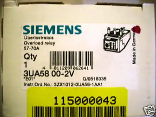 SIEMENS 3UA58 00-2V OVERLOAD RELAY 57-70 AMP