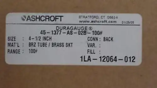 ASHCROFT DURAGAUGE 45-1377-AS-02B-100 Pressure Gauge 4.5 Range 0-100