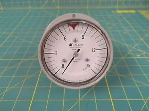Moeller 0 to 15 PSI Pressure Gauge 3.5 Dial 1/4-NPT Back Connection