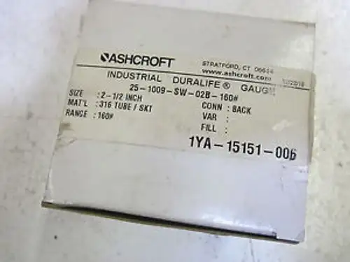 Ashcroft 25-1009-Sw-02B-160# Pressure Gauge 0/160Psi