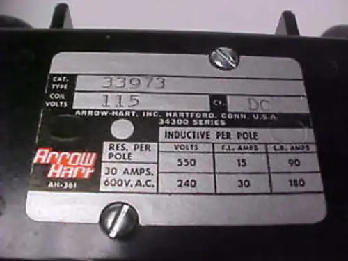 Arrow Hart Contactor Ah-361 Cat. # 33973 Vv-228
