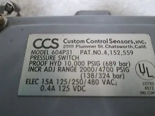 Ccs 604P31 Pressure Switch