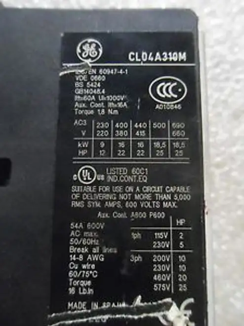 Rr13-4 1 General Electric Cl04A310M Contactor