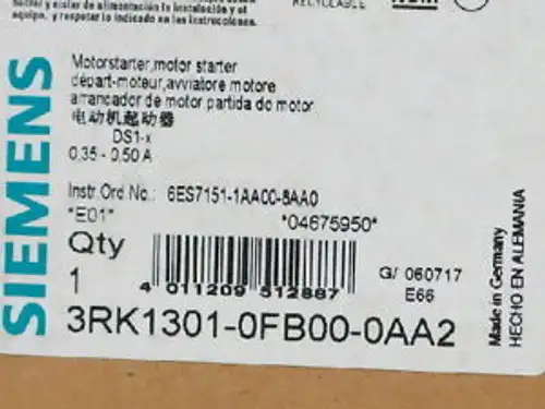 Siemens 3Rk1301-0Fb00-0Aa2 Ds1-X Motor Starter/Contactor Rts0416.60