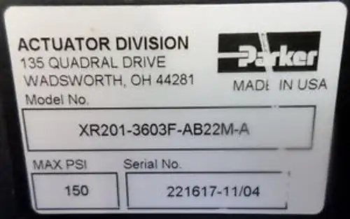 Parker Rotary Actuator Xr201-3603F-Ab22M-A 150 Psi