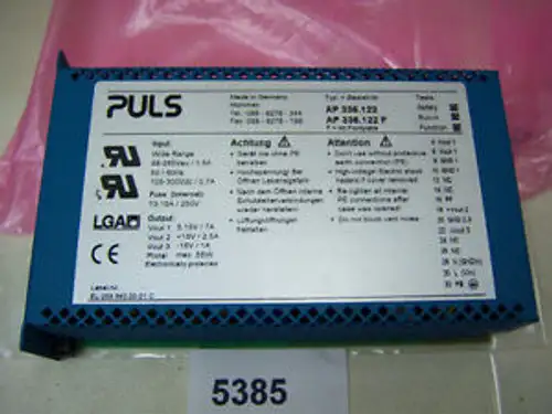 5385 Puls Power Supply Ap336.122 1.4 A 88-265 Vac .7 A 105-300 Vdc
