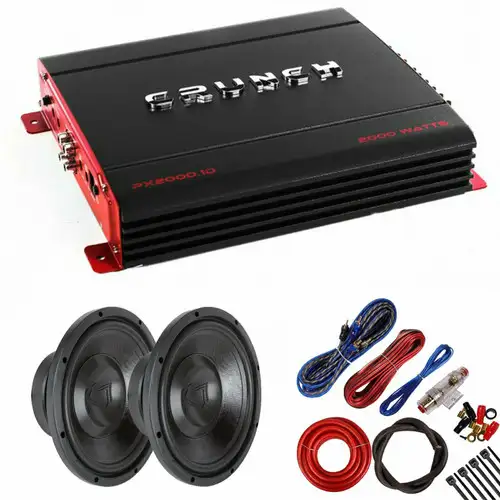 Crunch PX2000.1D 2000 Watts Class D Amplifier + (2) 10" High Power Sub w/ Kit