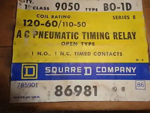 Square D 9050 Bo-1D Ac Pneumatic Timing Relay 9050B01D 120V 60 Hz Series E