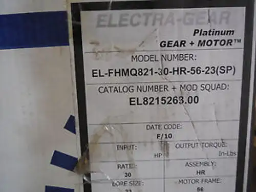 Electra Gear El-Fhmq821-30-Hr-56-23 Gear Motor Elfhmq82130Hr5623