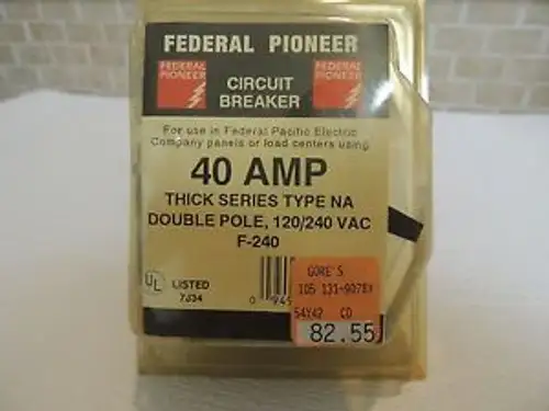 Federal Pioneer F-240 Type NA 40AMP Thick Series 2 Pole Circuit Breaker 120/240