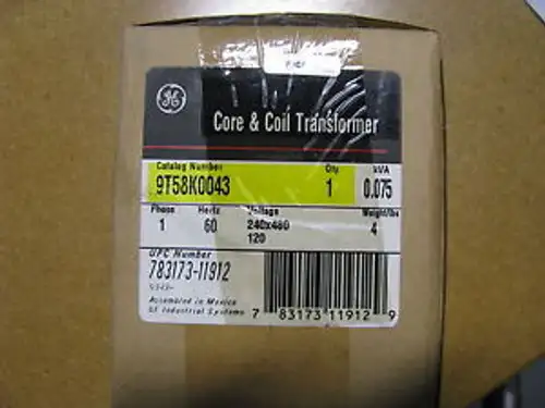 GE CORE & COIL TRANSFORMER # 9T58K0043 NSN: 5950-01-273-7990 KVA 0.075