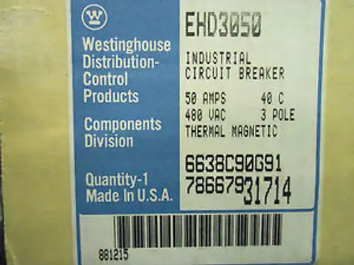 New Westinghouse Ehd 14K Circuit Breaker 50 Amp 3 Pole Ehd3050 ...... Wl-159