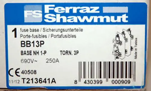 Ferraz Shawmut Fuse Base Bb13P Nh1-P T213641A 690 Volt 250 Amp