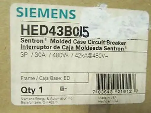 Siemens Ite 3 Pole 15 Amp Circuit Breaker Cat No. Hed43B015 ...... Vj-46
