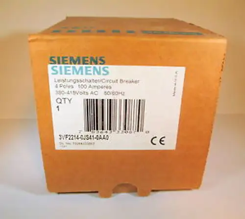Neu Siemens 3Vf2213-0Js41-0Aa0 3Pole 100 Amp Iec Din Rail Mount Circuit Breaker