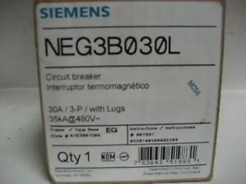 New Siemens 30 Amp 3 Pole Circuit Breaker Neg3B030L Gg-19