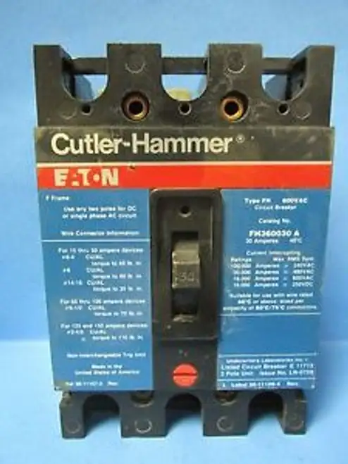 Cutler-Hammer / Eaton 30 Amp 3 Pole F Frame Fh360030 A ........... Vd-32