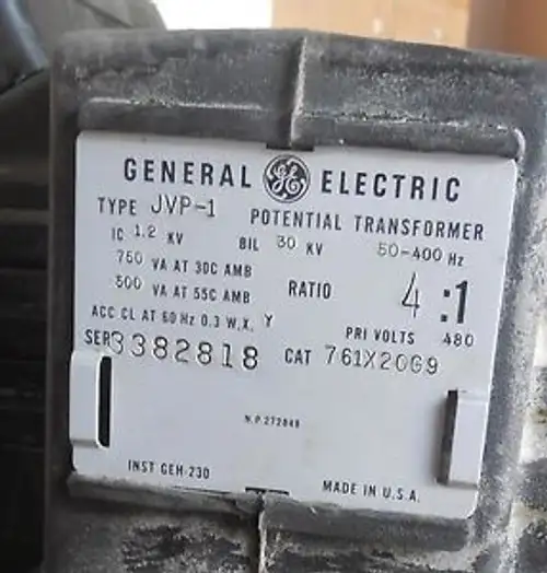 General Electric Jvp-1 Potential Transformer 50-480 Hz 480V 4:1 Ratio Geh-230