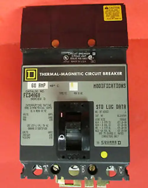 Square D 60 Amp 3 Pole Circuit Breaker Fc34060 .... Vc-180